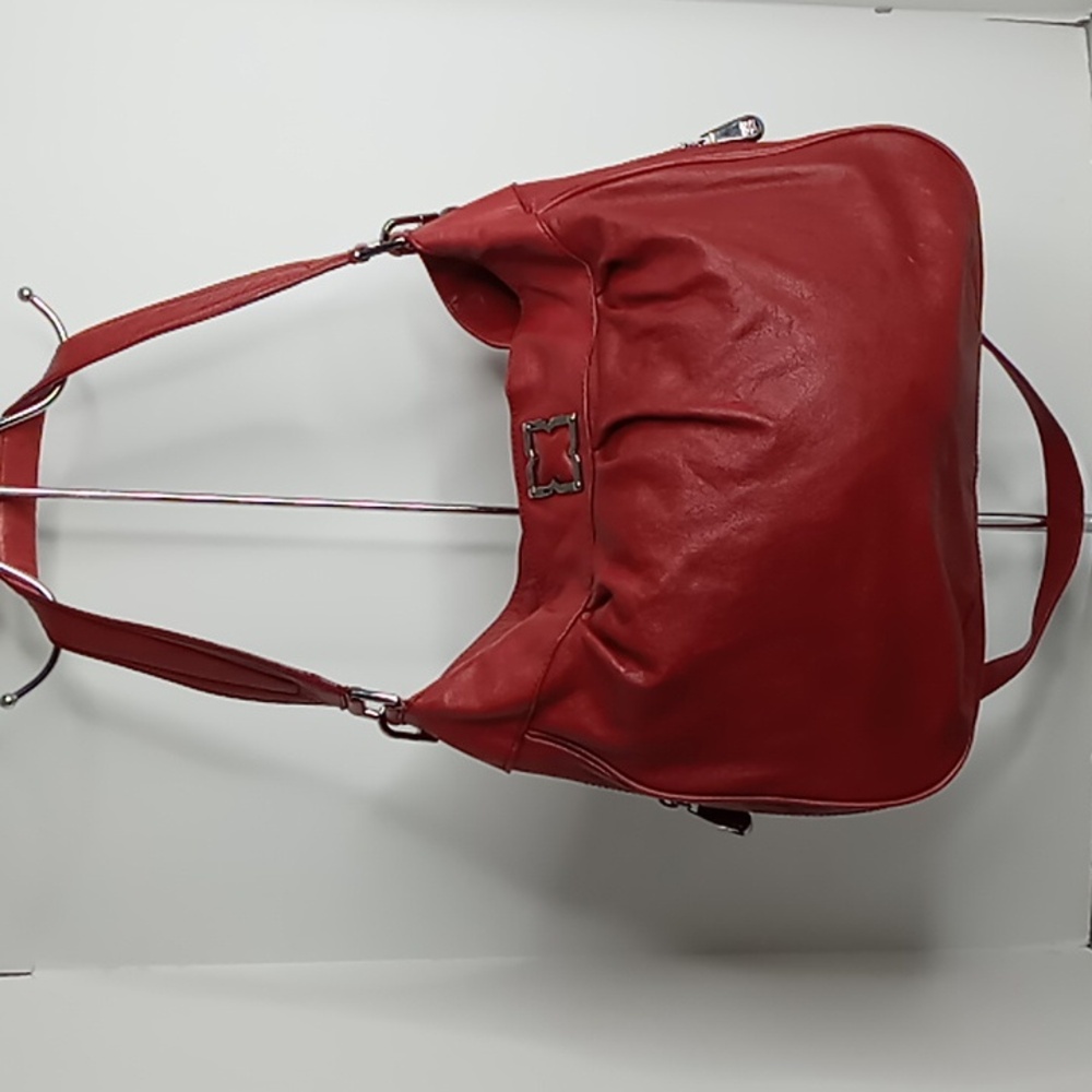 BCBG MAXAZRIA Leather Tote/Shoulder Bag w/Removable Crossbody Strap -Red